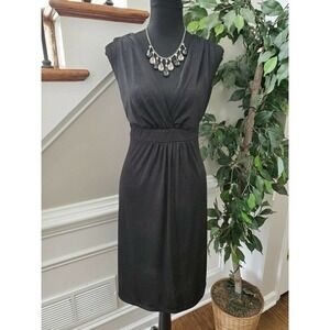 oodji Collection Women's Black Polyester V-Neck Sleeveless Knee Length Dress 44